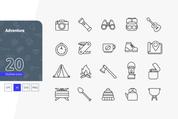 Adventure - Outline Icons: 20 Essential Elements