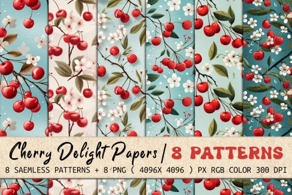 Cherry Delight Seamless Patterns: Elevating Your Design Projects with High-Resolution Assets
