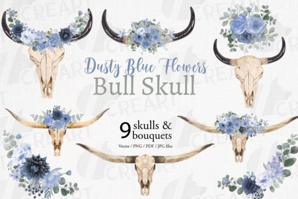 Evaluating Dreamy Dusty Blue Floral Bull Skull Art for Creative Projects