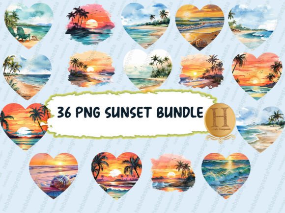Sea Sunset Beach Watercolor Png for Creative Projects